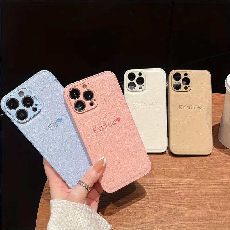 Personalize Customize DIY Initial Name Leather Soft Case For iPhone 16 15 14 Pro Max 11 12 13 X S XR 7 8 Plus Protective Cover