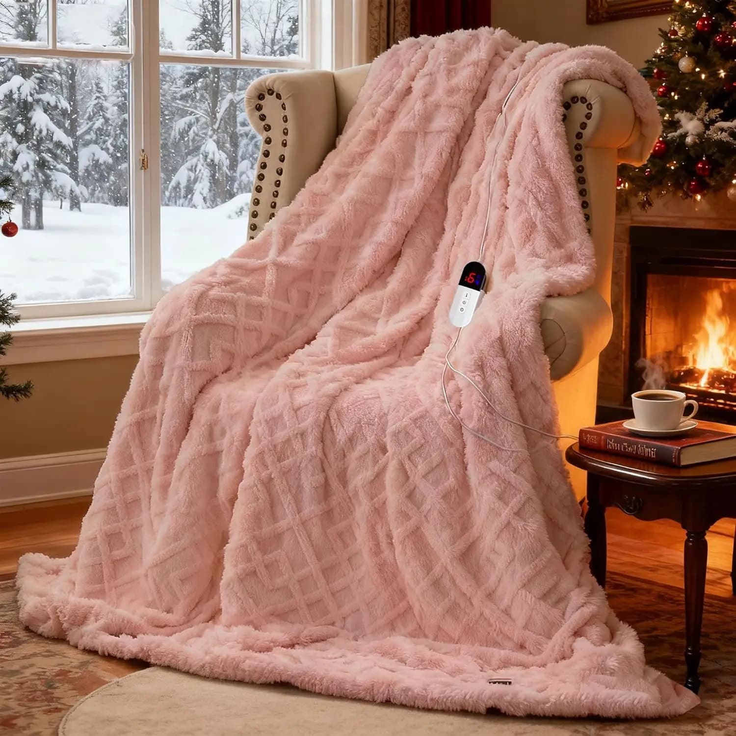 Coperta Elettrica Riscaldata - 6 Livelli di Calore, Spegnimento Automatico, Protezione dal Surriscaldamento, Lavabile in Lavatrice, Rosa