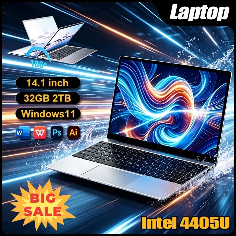 Laptop Ultra Sottile 14.1" 2026 con Windows 11, 16GB RAM, 2TB SSD, Notebook da Gaming, Intel 4405U, Display 1920*1080, Computer per Ufficio e Studio