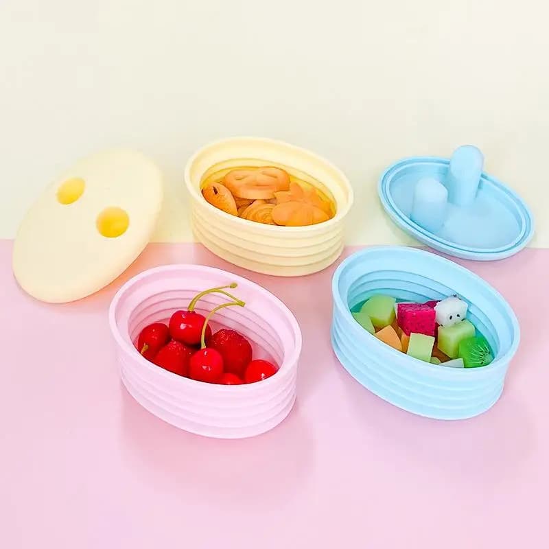 Nuovo Contenitore per Snack in Silicone Antisporco con Coperchio, Pieghevole, per Frutta Secca, Noci, Caramelle e Alimenti Essiccati