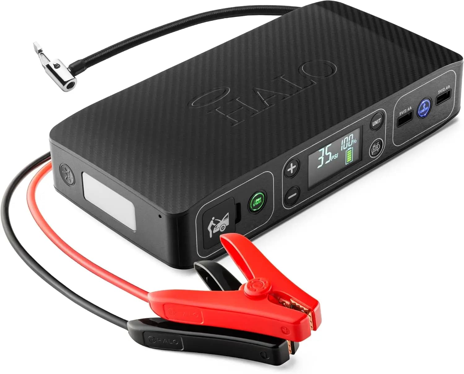 Avviatore portatile per auto con compressore d'aria, power bank USB e luce di emergenza - Approvato TSA