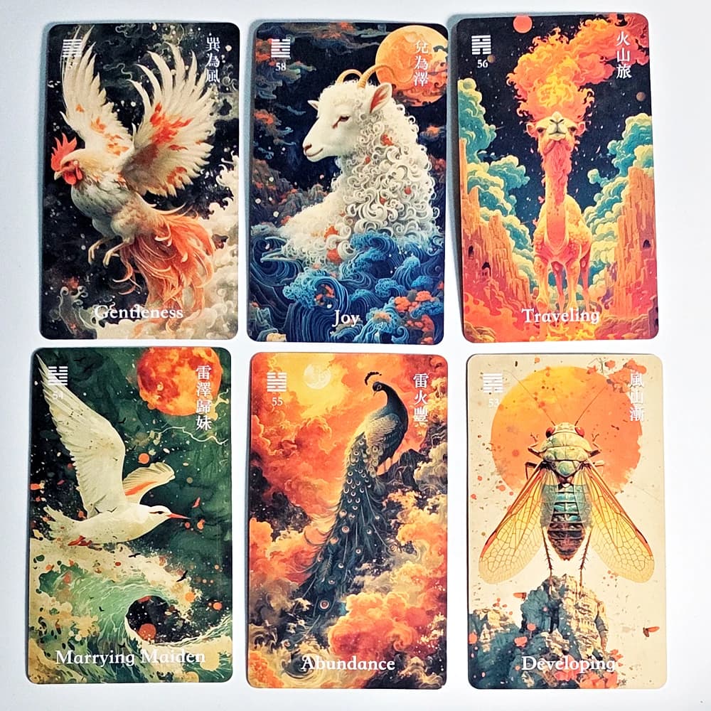 I-Ching Oracle Dragon Deck: 64 carte divinatorie con esagrammi tradizionali e arte animale misteriosa 10,3*6 cm – Saggezza antica