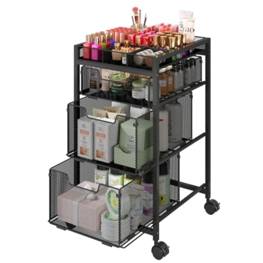 JKsmart Tricks Cartridge with 3 drawers, cosmetic display with dividers, floor skin product container with wheels, versatile