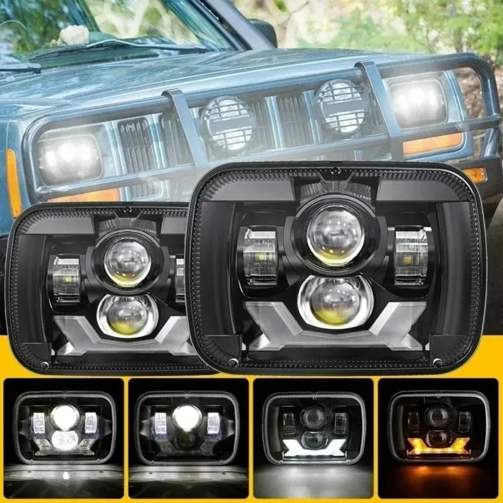 H6054 5x7 7x6 LED Headlights Hi/Low Beam DRL - Compatible with Jeep Cherokee XJ Wrangler YJ Kenworth T300 Chevy Toyota