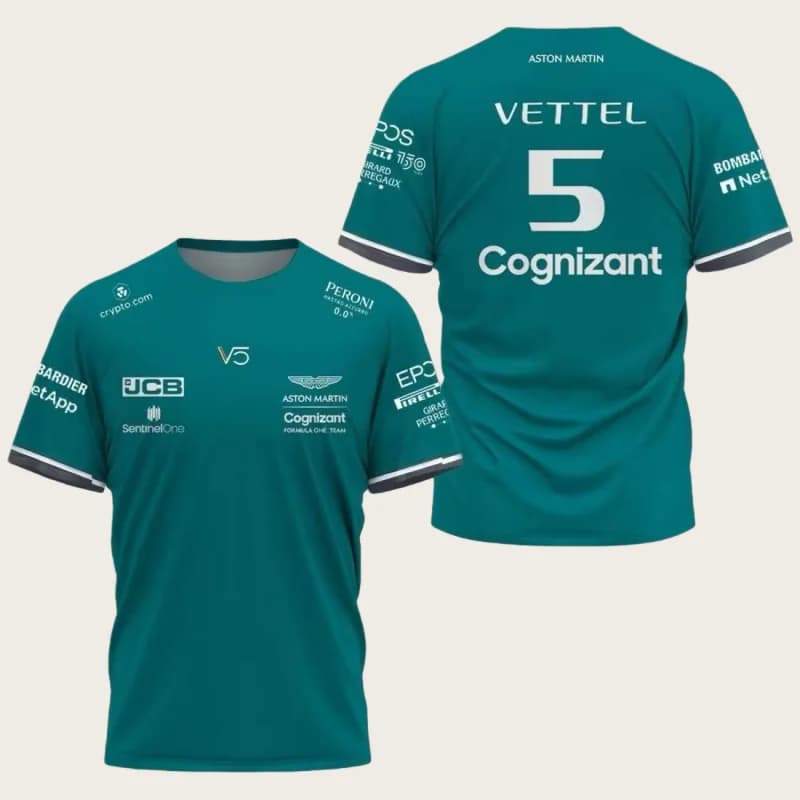 Maglia da Corsa Aston Martin Team Vettel N.5, T-shirt a Maniche Corte, Souvenir per Fan F1, Abbigliamento Sportivo