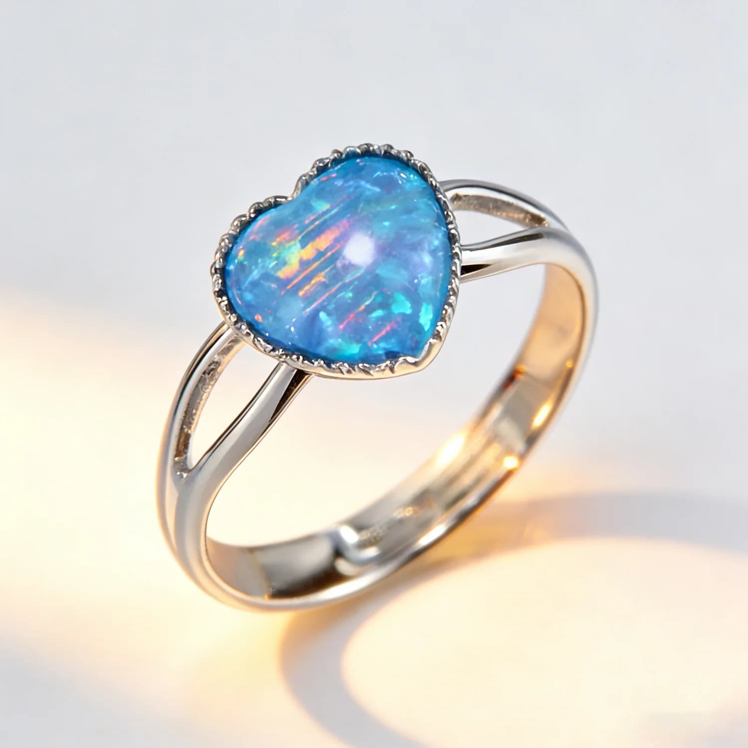 Anello Impilabile in Opale Blu Romantico per Donne, Regolabile 7-9, Gioiello di Lusso alla Moda, Regalo per Fidanzamento
