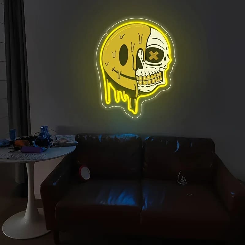 Insegna al neon a LED Scheletro sorridente Luce al neon per camera da letto Soggiorno Sala giochi Club Bar Uomo Cave Regali per feste Decorazione da parete USB dimmerabile