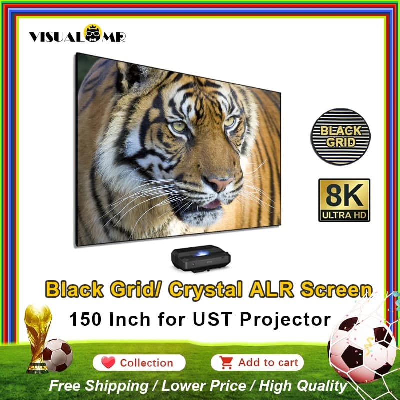 Schermo di proiezione a griglia nera con prisma a T UST da 150 pollici con tecnologia ALR (Ambient Light Rejecting) per proiezione laser a ottica ultra corta 4K