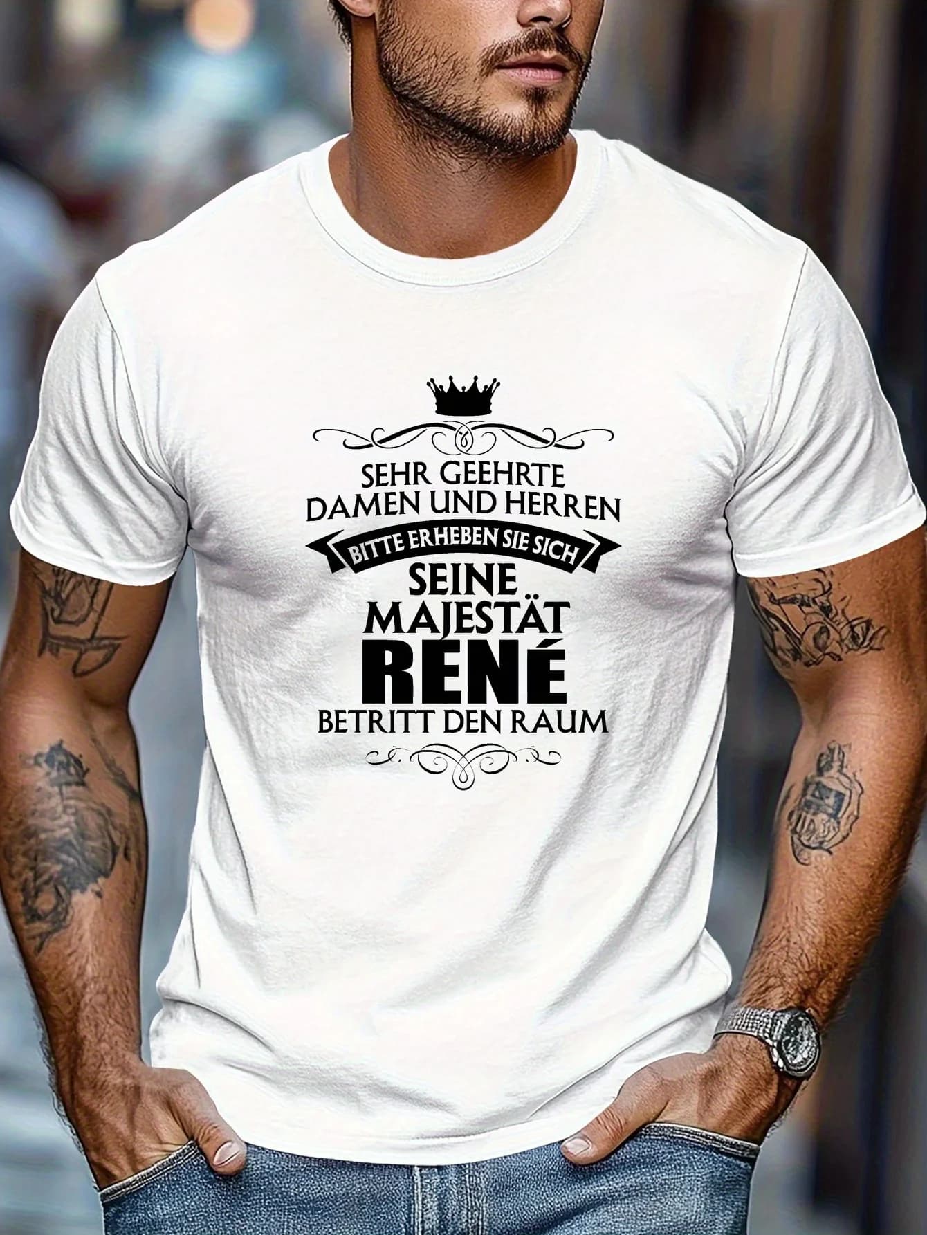 T-shirt estiva da uomo a maniche corte RENE in stile tedesco divertente