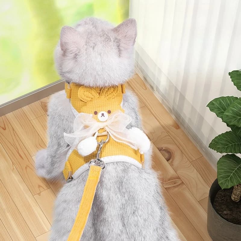 bow pet chest harness leash 2-piece set, comfortable breathable mesh cat chest harness, anti-escape dog chest harness