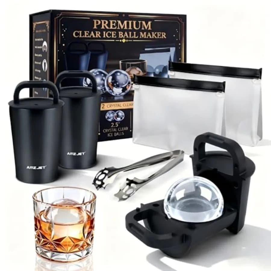 Set Regalo Premium per Cubetti di Ghiaccio Trasparenti, Stampo per Sfere di Ghiaccio in Acciaio Inox da 2,5 Pollici, Senza BPA, a Lenta Fusione