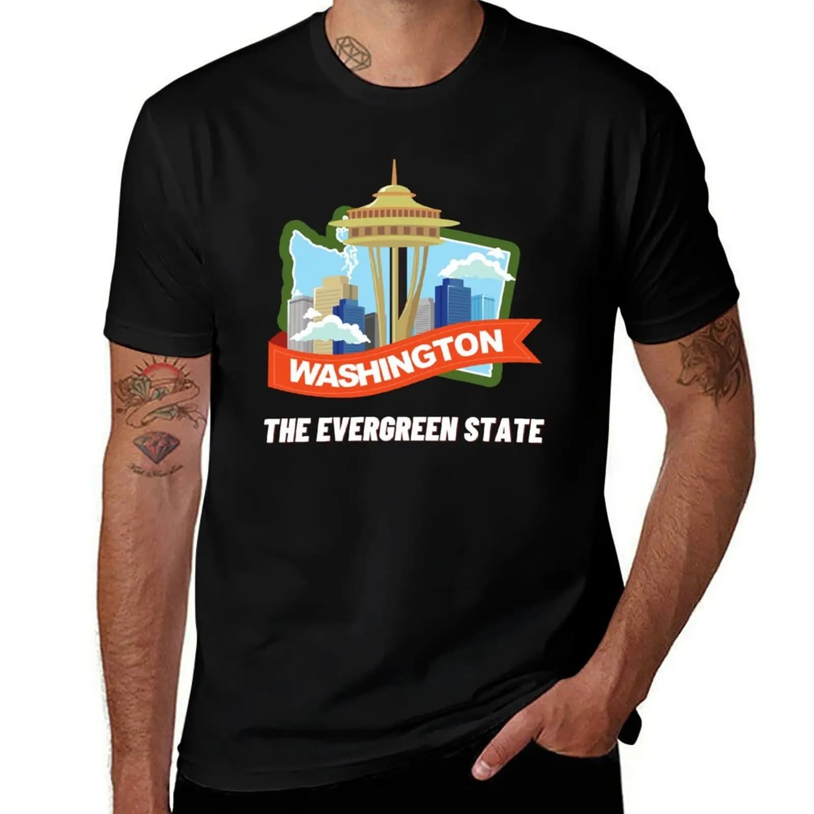 Seattle WA Space Needle T-Shirt Relaxed Casual Short Sleeve Tee