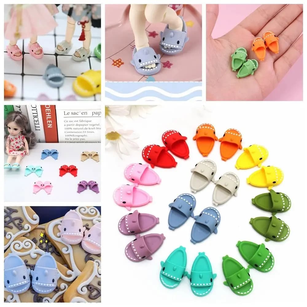 1 pair 1:12 Dollhouse Miniature Things Cute Shark Slippers Doll Shoes Suit For Ob11 1/12 Doll Gsc DOD, YMY Doll Accessories