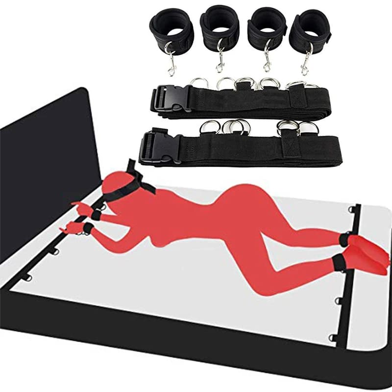 Set di ritenuta BDSM Manette per bondage e polsini fetish alla caviglia Schiavo sul letto Gamba aperta Flirtare Giocattoli sessuali per donne Coppie Negozio erotico