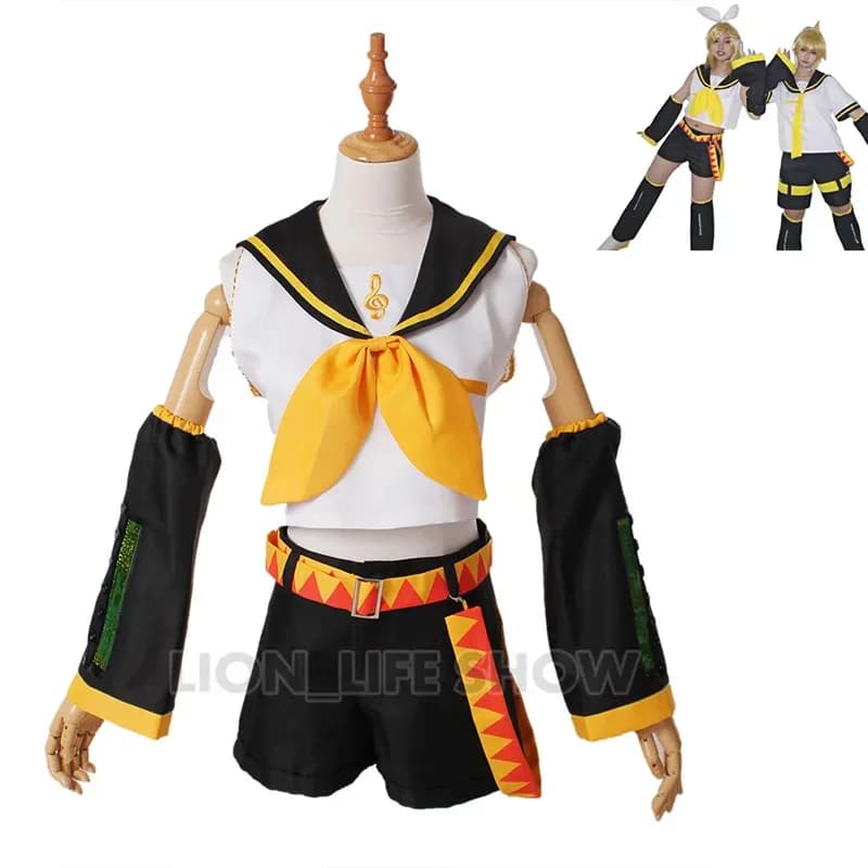 Anime Rin Len Halloween Uniform Cosplay Complete Costumes Tops+Shorts