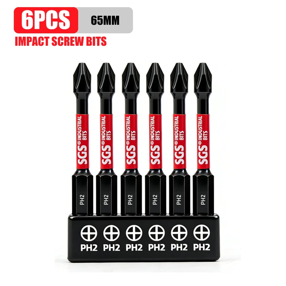 6-Piece Set Ph2 65mm Phillips Impact Screwdriver Bits S2 Alloy Steel with Torque Cushioning for Home DIY Power Tool Accessories