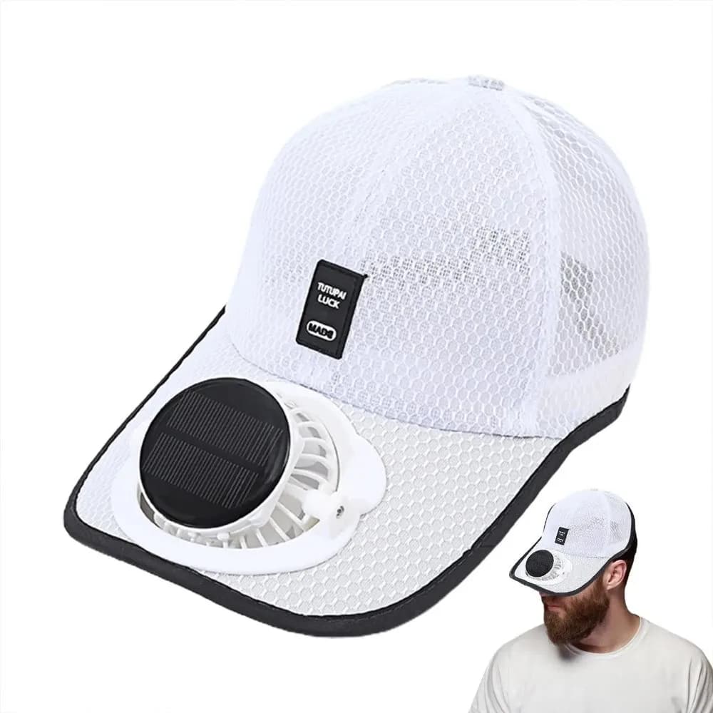 Cappello con Ventilatore Solare per Protezione Solare, Vento Forte, Protezione UV, Rete Traspirante, Unisex, Portatile, Visiera Estiva con Ventilatore