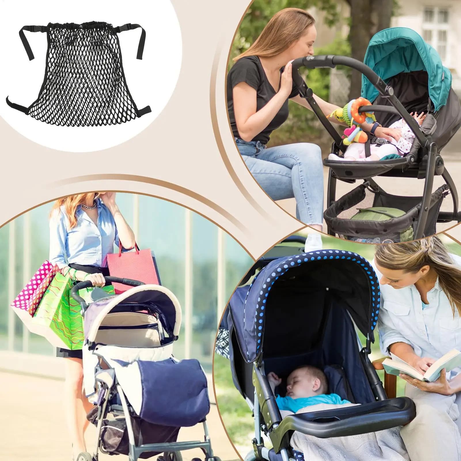 Borsa per passeggino Borse a rete sospese Tasca portaoggetti per carrozzina portatile di grande capacità Organizzatore di prodotti per neonati Accessori per passeggino
