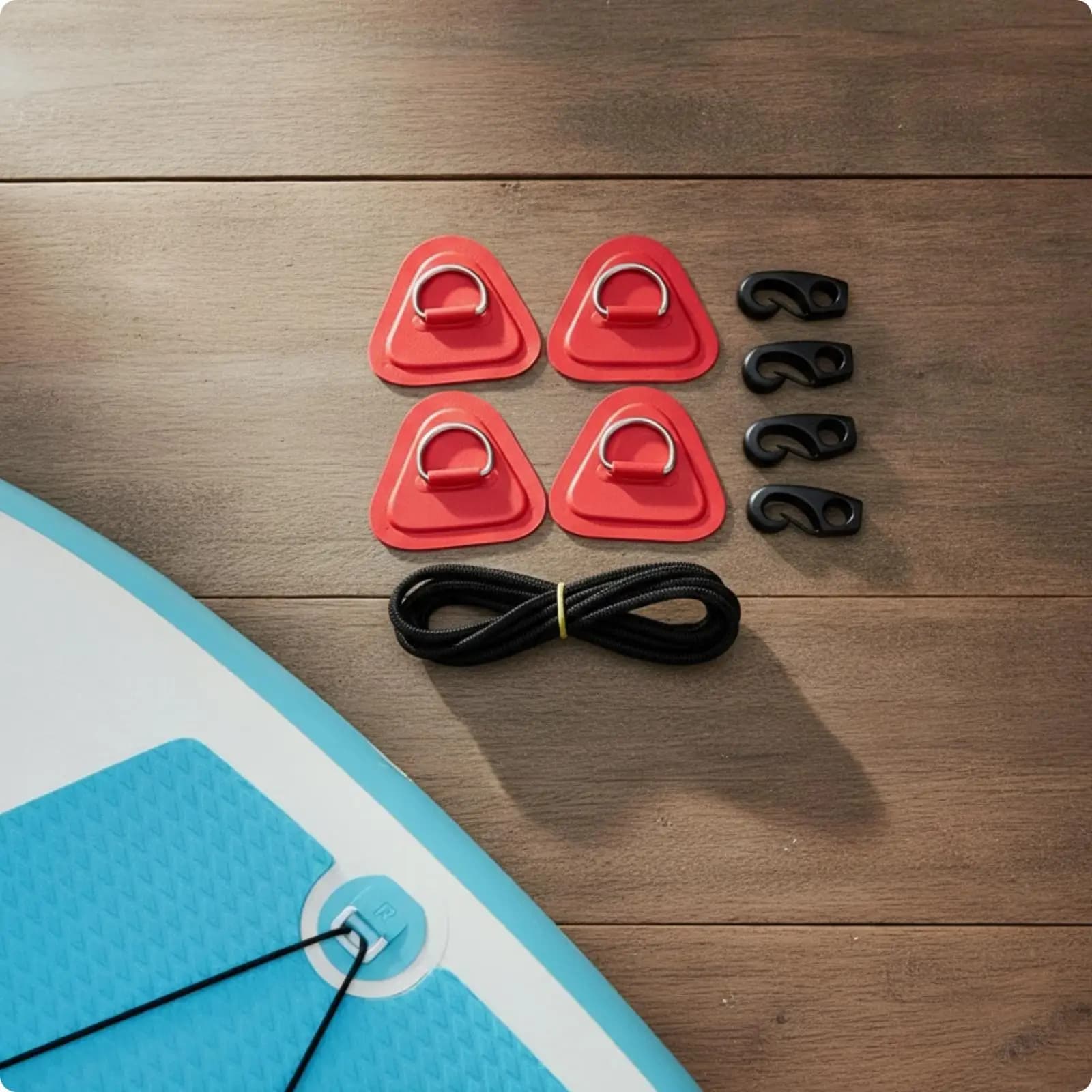 Heavy Duty Paddle Board Tie Down Strap with Metal D Ring Hooks and Rope for Boat Rope Blocker Use on Inflatable Kayak Canoe