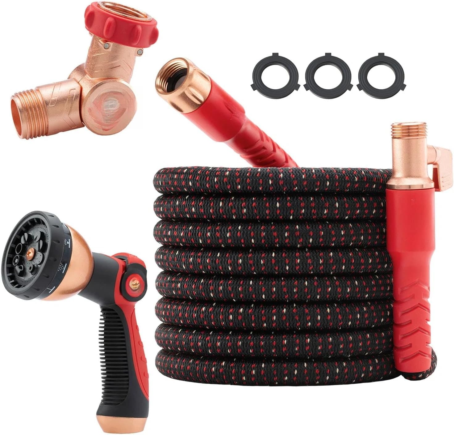 Expandable Garden Hose One Hundred Feet Flexible Water Hose With Multi Layer Latex Core, Heavy Duty Swivel Connector Lightweight No Kink High Pressure Lawn Yard Irrigation Equipment，Red
