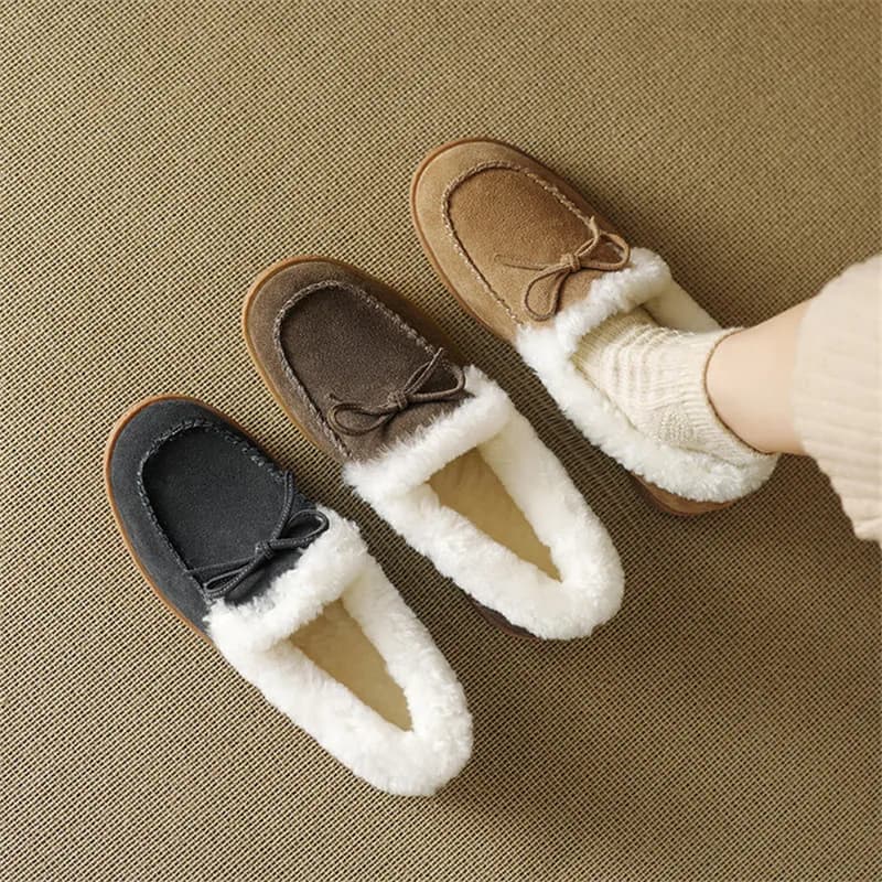 Nuovo autunno inverno scarpe da donna in pelle scamosciata di mucca moda scarpe con punta tonda per donna mocassini da donna caldi con tacco basso in vera pelle