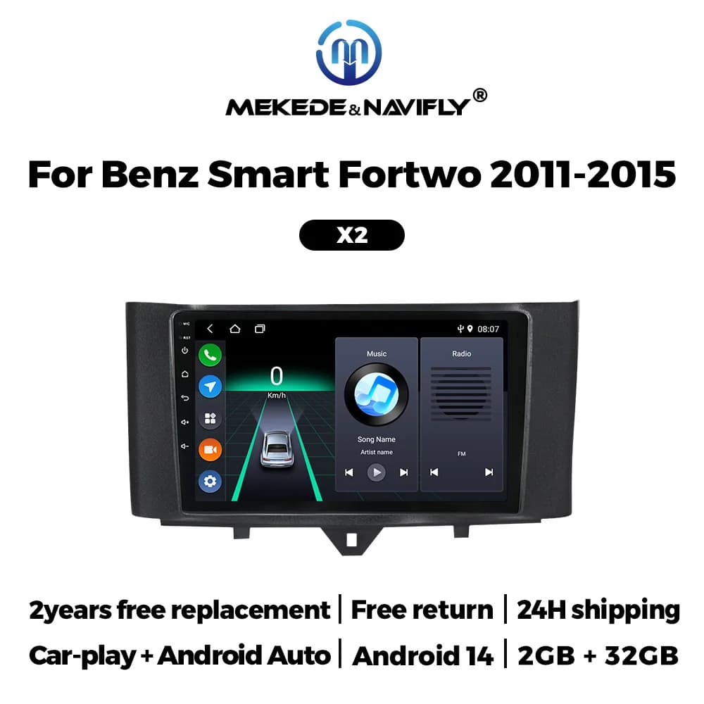 MEKEDE & NAVIFLY Android 14 Carplay Autoradio GPS Per Mercedes/Benz Smart Fortwo 451 2011 - 2015 Auto Multimedia Lettore Video MP5