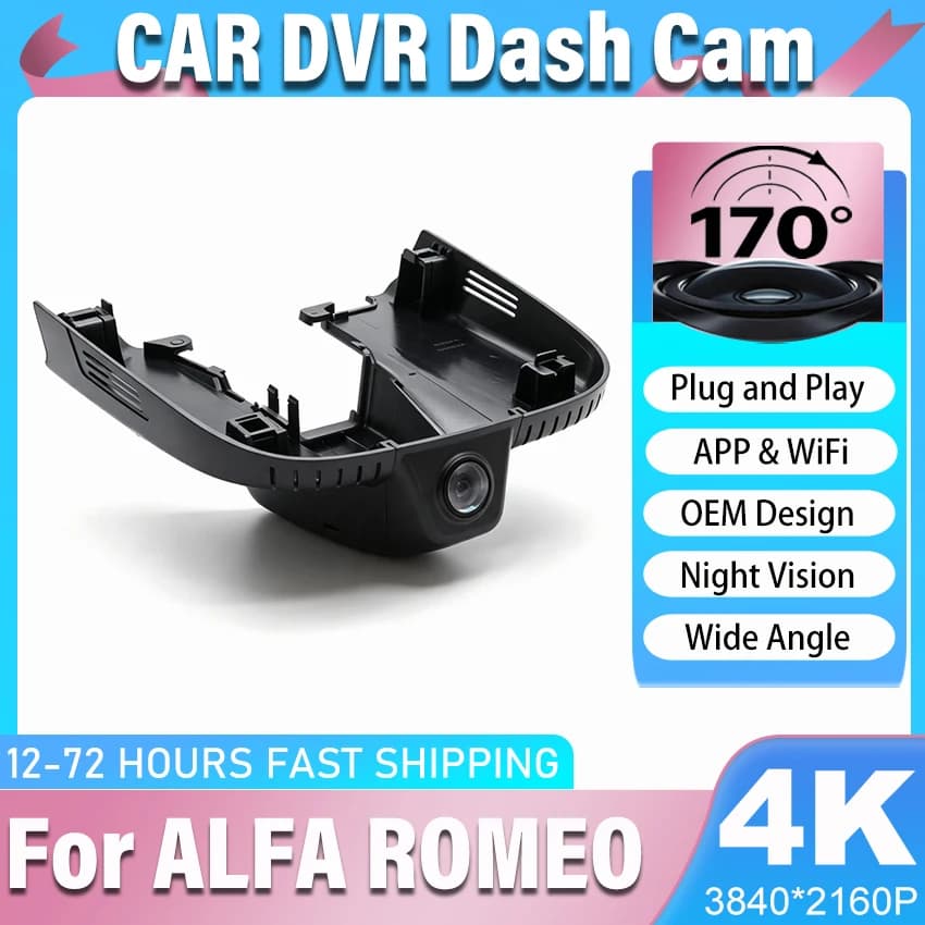 Plug And Play Dashcam For ALFA ROMEO Giulia Quadrifoglio GTA Veloce 2016-2021 4K Easy installation Wifi Car DVR Dash Cam