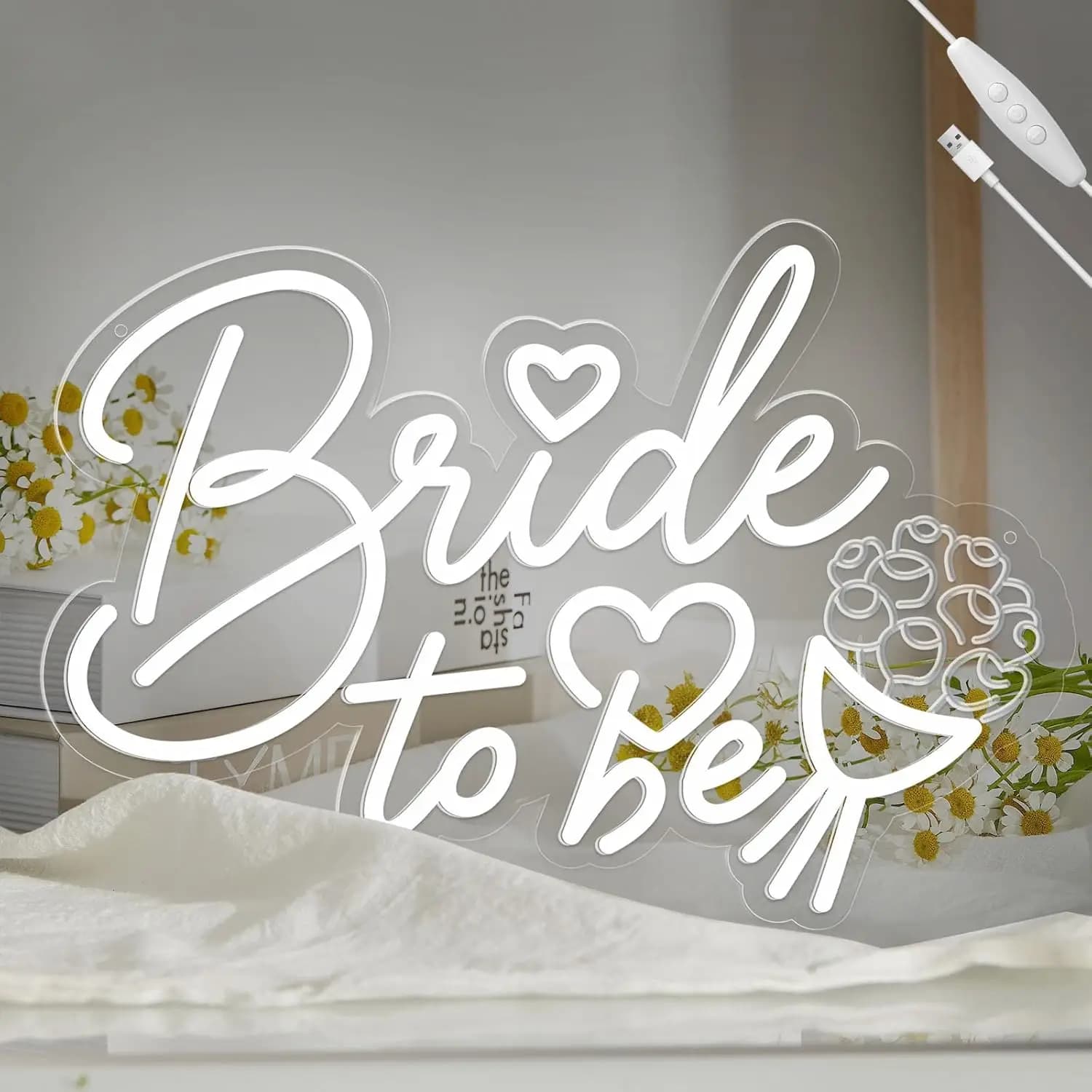 Sposa per essere Insegna al neon a LED per decorazione da parete 5/12V USB dimmerabile Decorazioni di nozze Estetiche per l'arredamento della camera da letto delle feste Bianco
