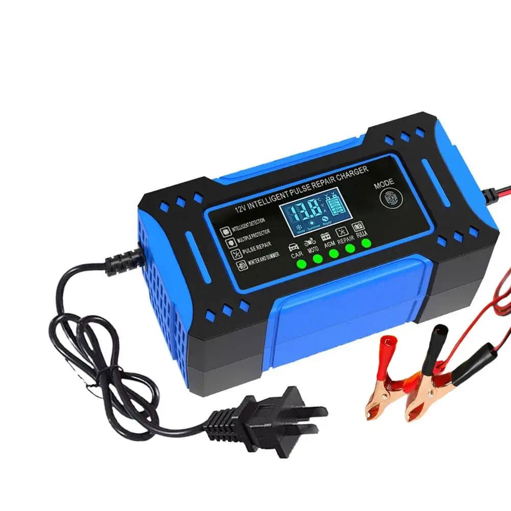 Caricabatteria per auto 12V 6A Riparazione automatica intelligente degli impulsi Display LCD Caricabatteria al piombo a ricarica rapida per auto moto