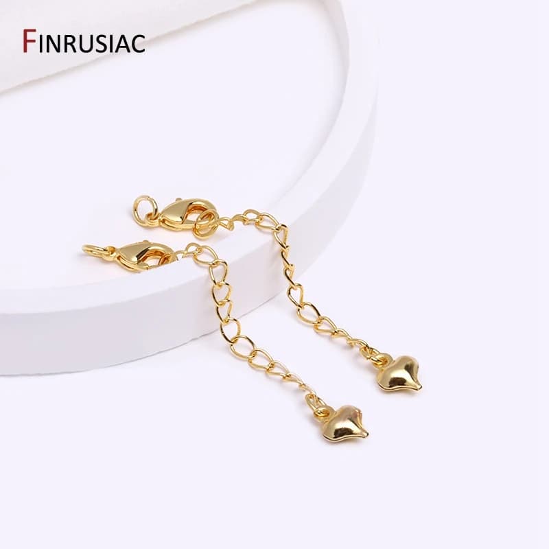 Catena di estensione della coda del braccialetto placcato oro 18 carati da 60mm catene di estensione del cuore in metallo in ottone per la creazione di gioielli accessori per gioielli fai da te