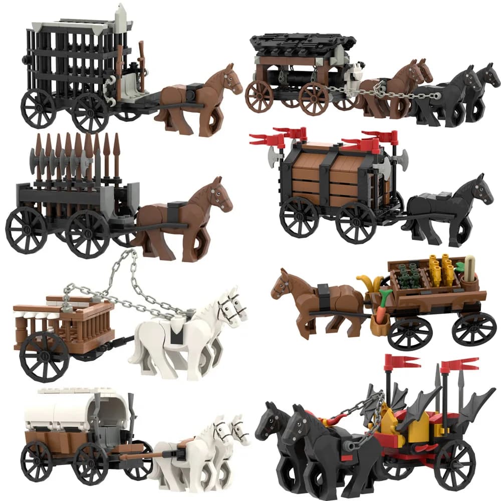 Creatività della città Fai da te Cavaliere militare medievale Carro MOC Modello Building Blocks Mattoni Giocattoli educativi per bambini Regalo
