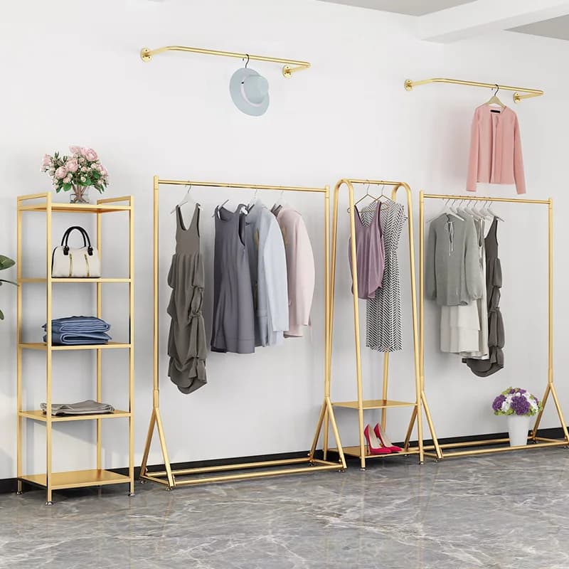 Simple Exhibitor for Gold Clothing Store Coats Floor-to-ceiling Clothes rack for men and women clothing store