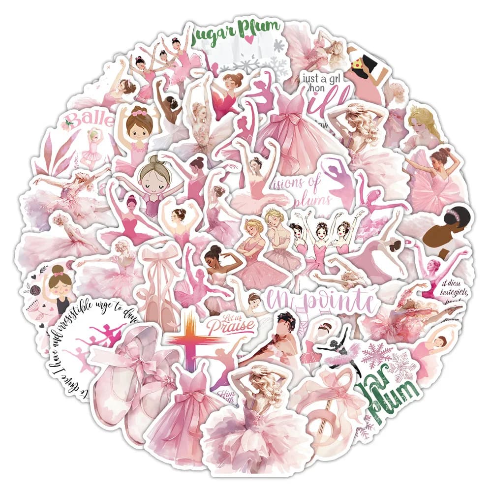50 pezzi rosa balletto fresco adesivi graffiti impermeabili decorazione valigia fai da te notebook custodia per telefono tazza d'acqua decalcomania