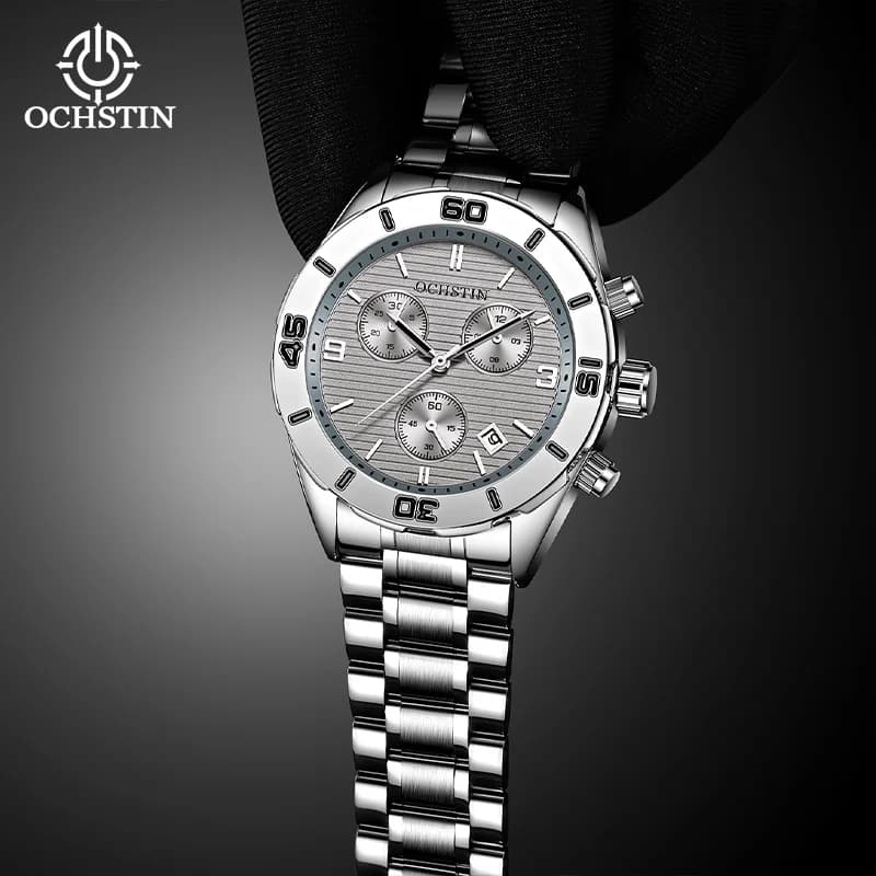 OCHSTIN Men's Quartz Movement Watches Man Navigator Series Stainless Steel Wristwatch Multifunctional Movement Waterproof Clock