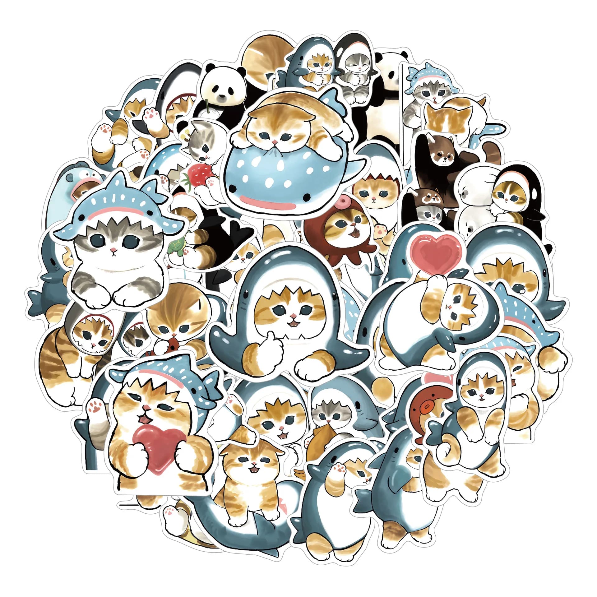 10/30/50PCS Cartoon Shark Cat Sticker Cute Graffiti Decorative Luggage Notebook Water Cup Electric Car Waterproof Decal Kids Toy