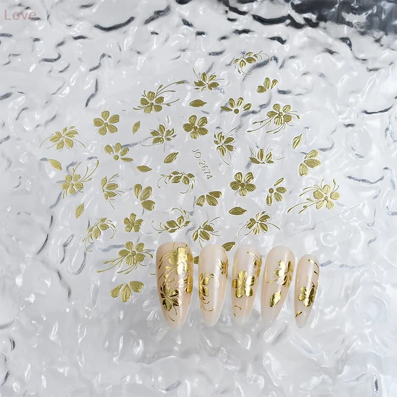 Adesivo per unghie fiore dorato Flash Adesivo per styling unghie dolce Adesivo stereoscopico per nail art Appassionati di unghie e tecniche di unghie fai-da-te