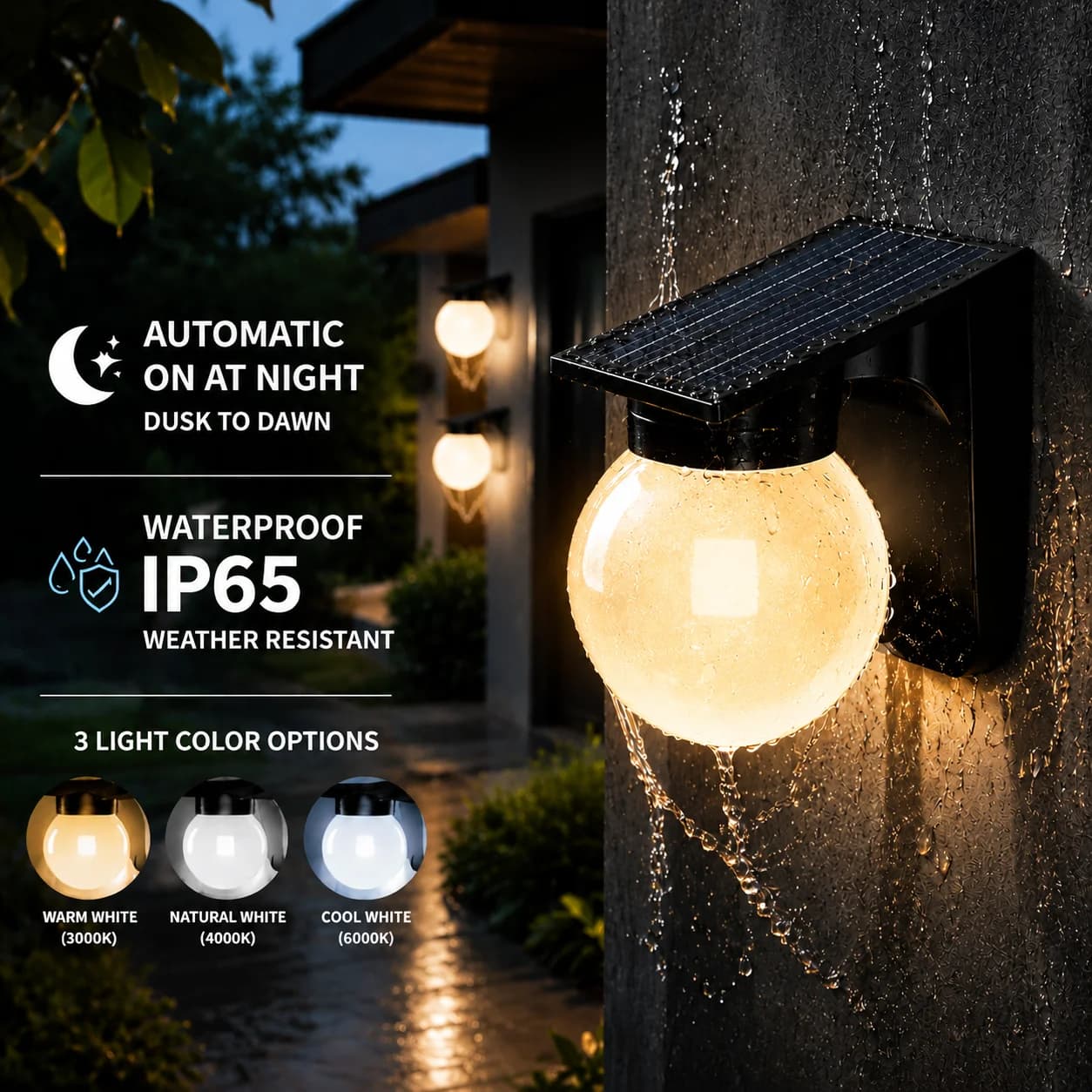 Outdoor Solar Wall Lamp Waterproof IP65 Sensor Energy Saving Light With Switch For Home Garden Security Light Wall Fence Gate
