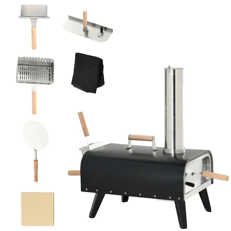 Forno per Pizza Portatile a Legna da Esterno con Pietra Refrattaria da 12 Pollici, Pala per Pizza, Termometro e Gambe Pieghevoli per Patio, Campeggio, BBQ e Feste