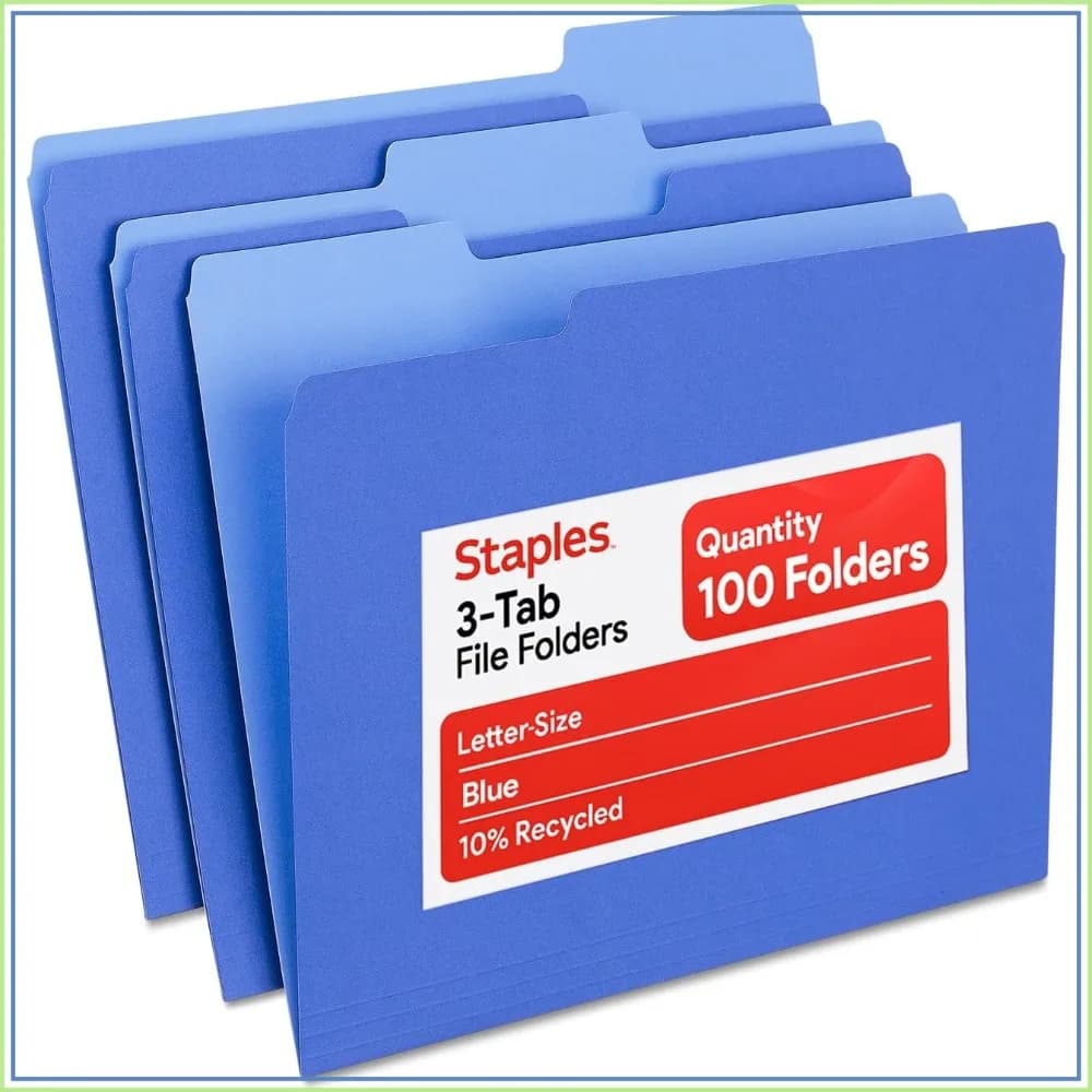 Blue Letter Size File Folders, 1/3-Cut Tabs, 100-Pack, Durable 10.5-Point Paper
