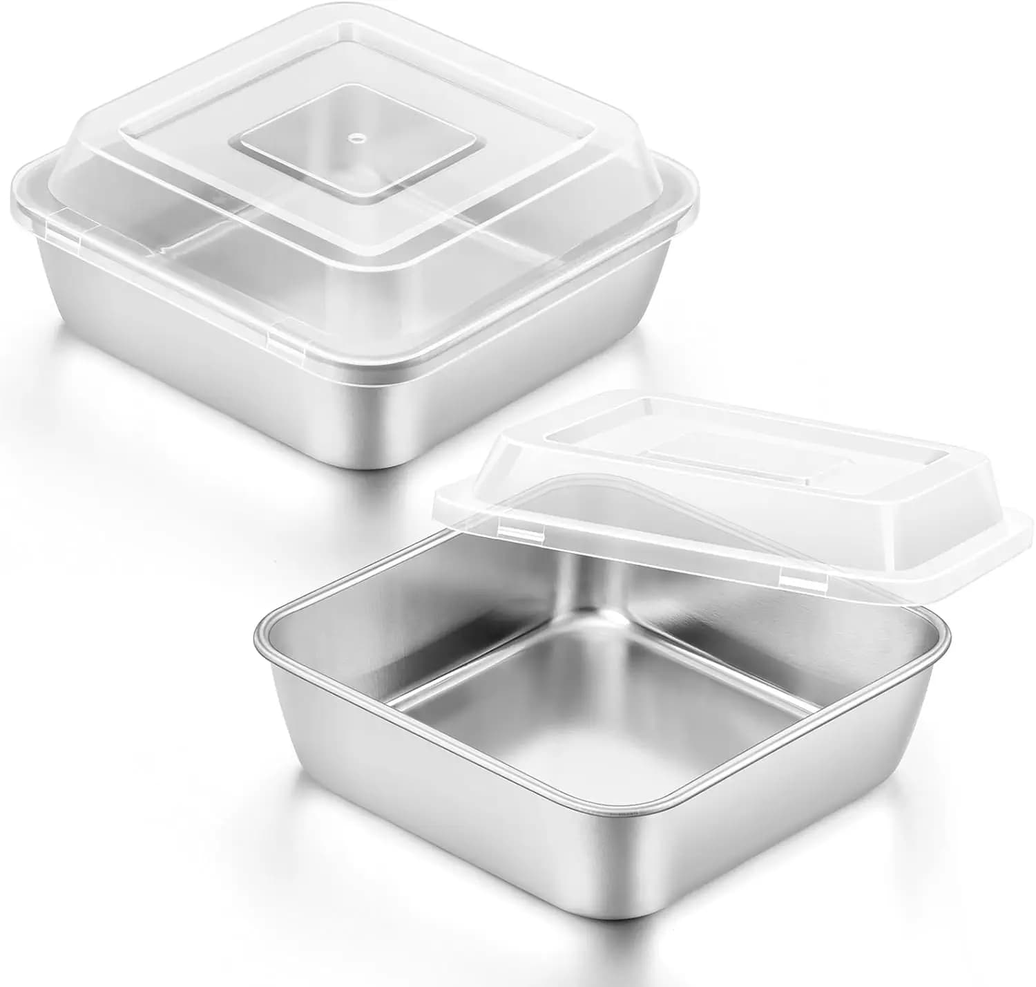 Teglia Quadrata 6x6 Pollici con Coperchio, Vassoio in Acciaio Inox per Torte e Brownie, per Forno e Friggitrice ad Aria, Lavabile in Lavastoviglie - Set di 2