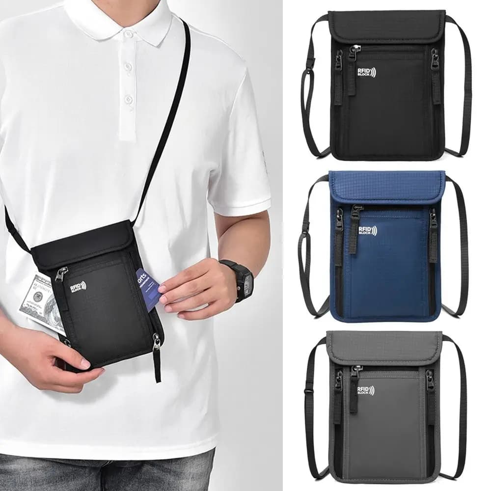 Unisex Nylon RFID Passport ID Bag Waterproof Multi-Functional Document Pouch ID Credit Card Holder Men