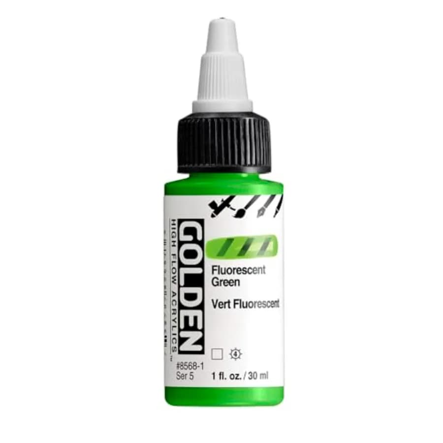 High Flow Acrylics, Fluorescent Green, 1 fl. oz. Bottle, Professional Acrylic Paint, Transparent