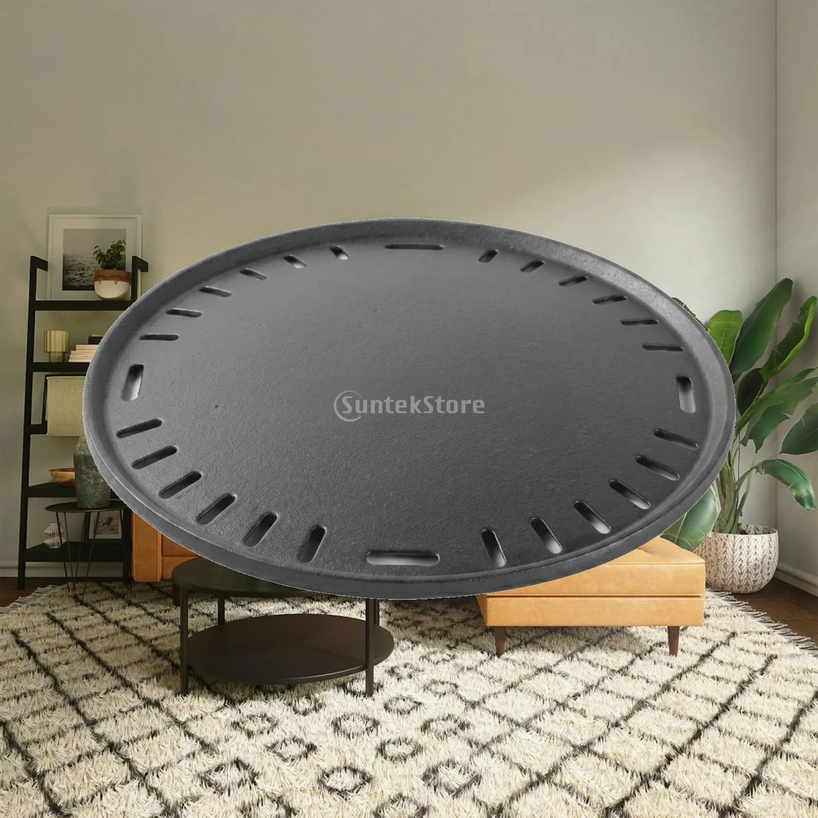 Heavy Cast Iron Oval Grill Pan for BBQ Outdoor Stovetop Frying Skillet Kitchen Cookware Non Stick Pouring Lip Home