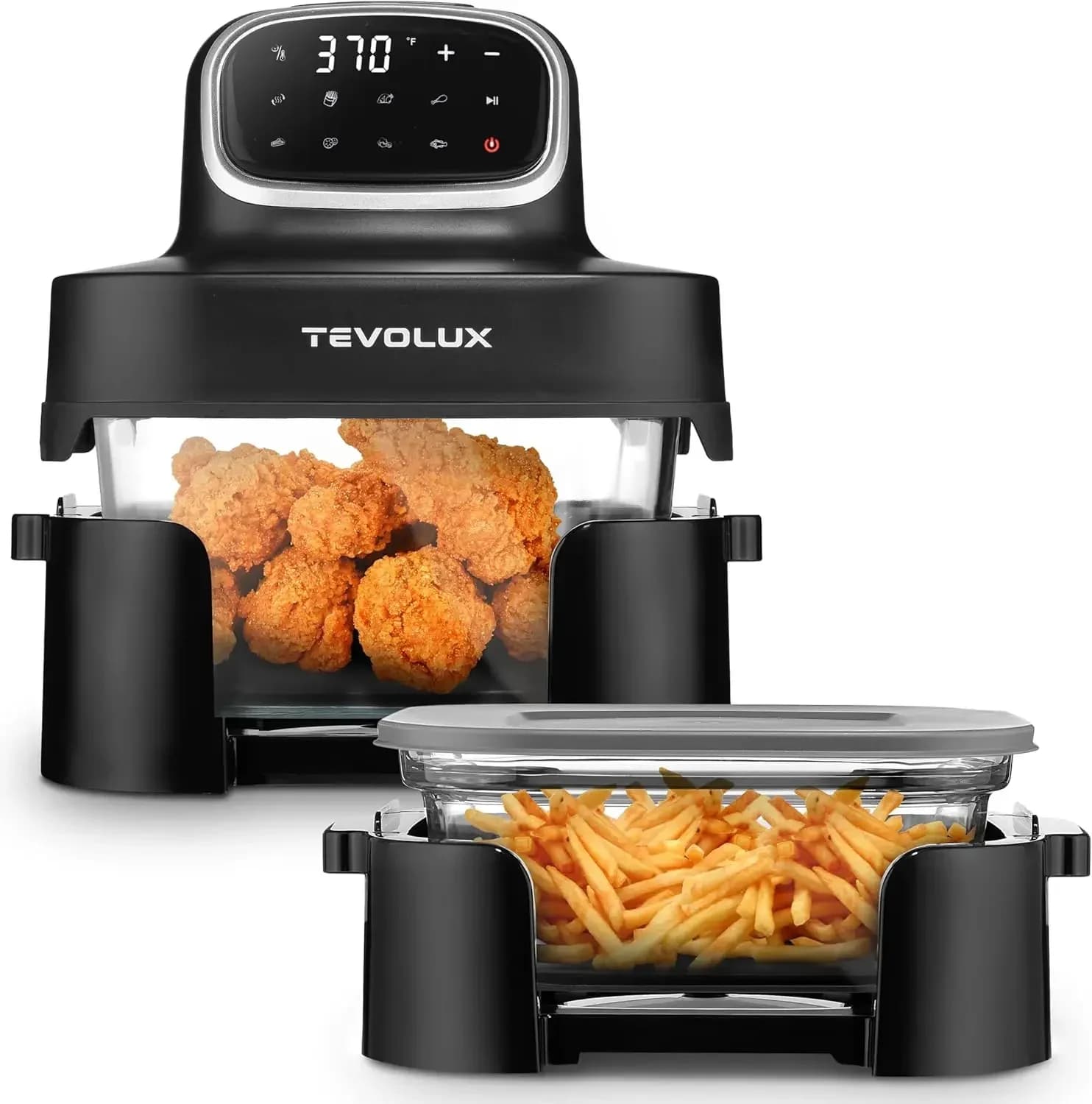 4 in 1 Portable Glass Air Fryer Cooking System 1500W 6 3QT 4 4QT Glass Containers with Storage Lids Microwave Freezer