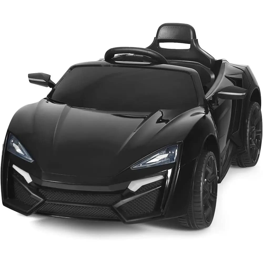 Giro in auto, veicolo elettrico alimentato a batteria da 12 V con modalità di controllo manuale e remoto, luci a LED, clacson, musica, MP3, USB, nero