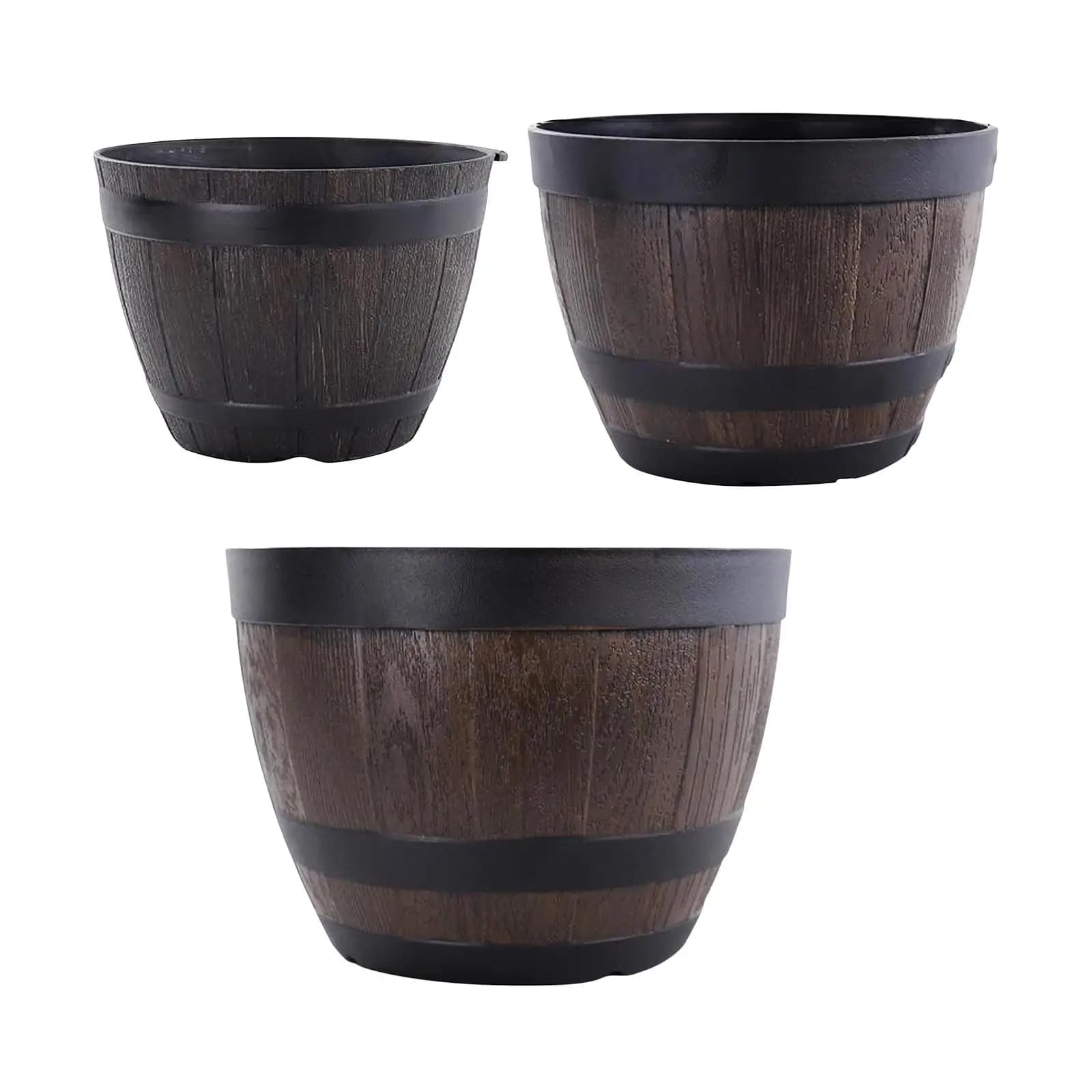 Fioriera a botte in resina Rotonda da giardino Vaso da fiori Decor Contenitore per piante Marrone 3 dimensioni