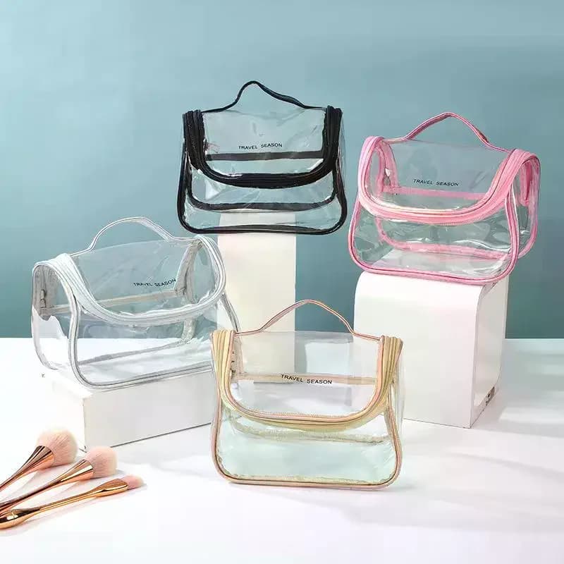Borsa Portatile Trasparente con Effetto Laser, Trendy, Minimalista, Impermeabile in PVC, per Trucchi e Cosmetici da Viaggio
