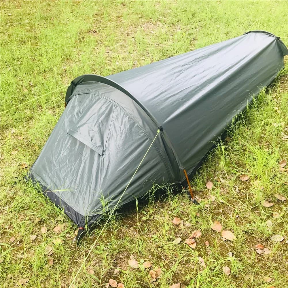 Ultralight Outdoor Camping Tent Backpack Tent for 1 Person Water Resistant Water Tent Sleeping Bag with Aircraft Aluminum Support