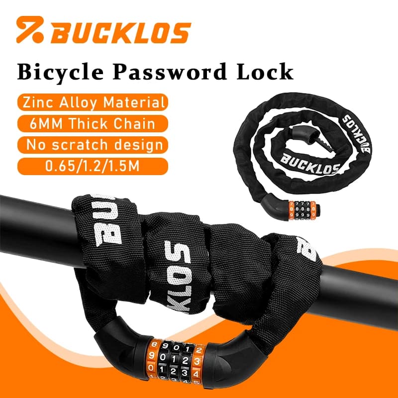 Lucchetti per Bicicletta in Lega di Zinco con Password, Catena di Sicurezza Spessa 6mm, Lunghezza 0.65-1.5M, Lucchetti Portatili per Scooter e Bici Elettriche