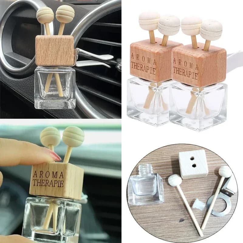 1 Piece Vacuum Bottle for Auto Perfume, Conditioner Ornament, Interior Aromatherapy Clip, Glass Square Perfume Bottle with Clip for Air Bottle